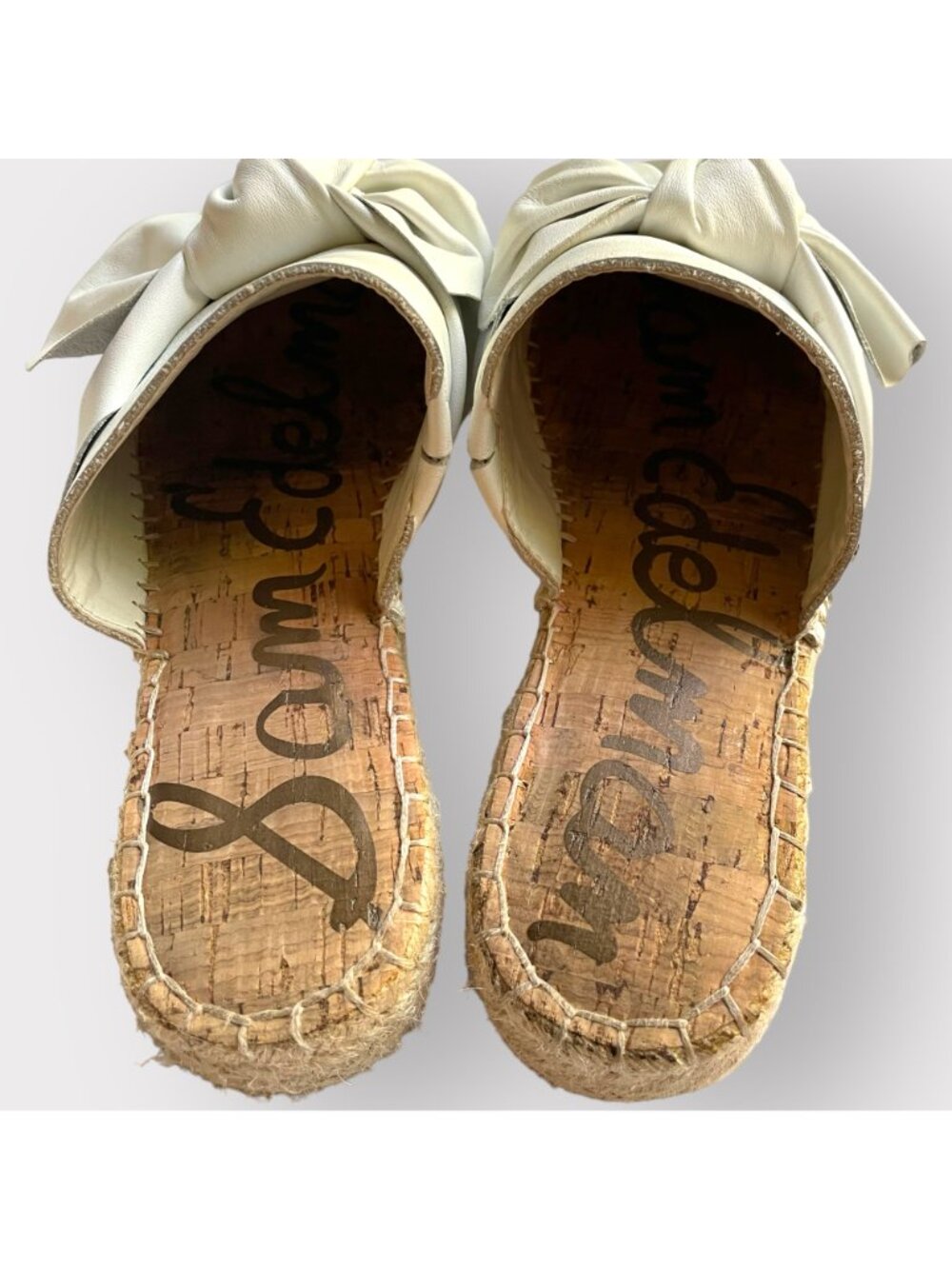 Sam Edelman Size 7.5 White Lynda Leather Bow Espadrille Slide Sandals Mule Shoes - Picture 3 of 14